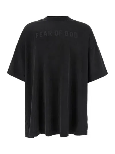 Fear Of God Blackt-shirt With Front Logo Print In Cotton Man