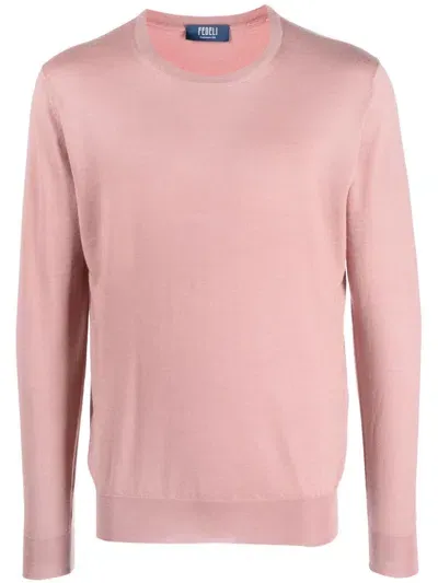 Fedeli Ribbed Crew Neck Jumper In Pink