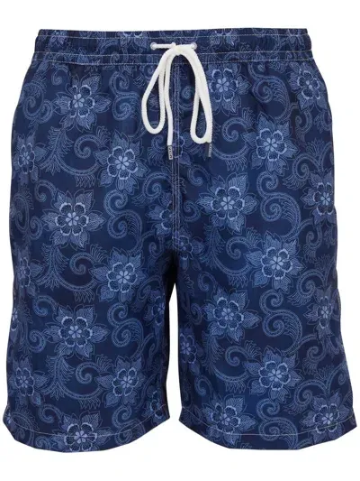 Fedeli Floral Drawstring Swim Shorts In Blue