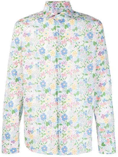 Fedeli Floral-print Cotton Shirt In White