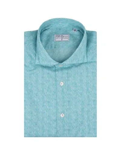 Fedeli Light Blue Panamino Sean Shirt With Micro Pattern