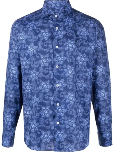 Fedeli Paisley Print Buttoned Shirt In Blau