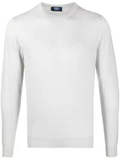 Fedeli Ribbed Crew Neck Jumper In Grey