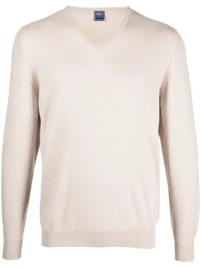 Fedeli V-neck Cashmere Jumper In Neutrals