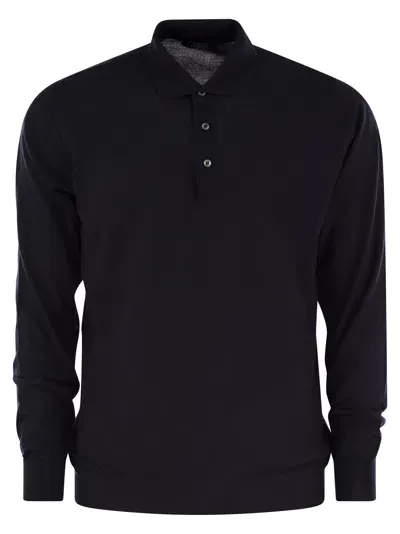 Fedeli Virgin Wool Polo Shirt In Night Blue