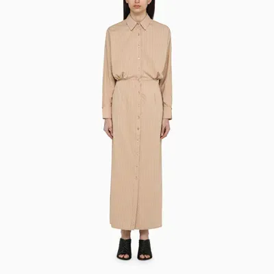 Federica Tosi Desert-coloured Striped Viscose Blend Chemisier Dress In Brown