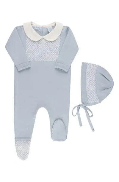 Feltman Brothers Babies'  Jacquard Yoke Cotton Footie & Hat Set In Powder Blue