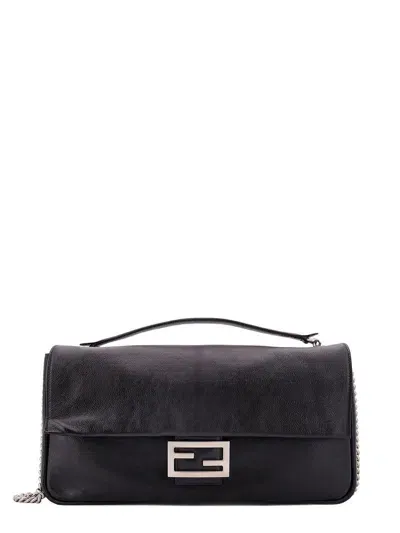 Fendi Baguette Large Leather Shoulder Bag In Nero+puvibr