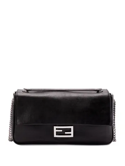 Fendi Baguette Large Leather Shoulder Bag In Black