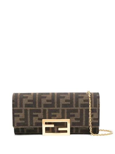 Fendi Baguette Wallet On Chain In Brown