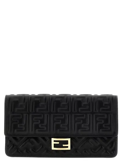 Fendi Baguette Wallet On Chain In Black