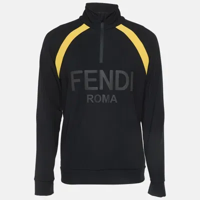 Pre-owned Fendi Black Logo Applique Jersey Sweatshirt Xl