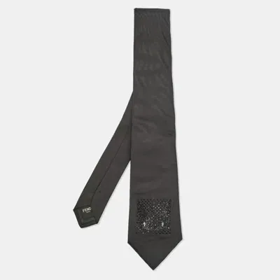 Pre-owned Fendi Black Monster Eye Embellished Silk Tie