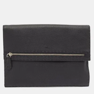 Pre-owned Fendi Black Selleria Leather Wristlet Clutch