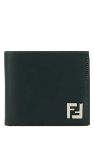 Fendi Bottle Green Leather Wallet In Verde