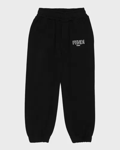 Fendi Kids' Boy's Sweatpants W/ Fuzzy Logo In Black