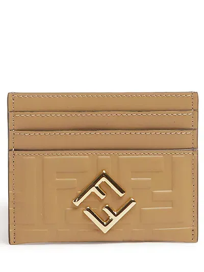 Fendi Card Case Ff Diamonds Porta Carte Piatto In Pelle Ff Marrone Chi In Brown