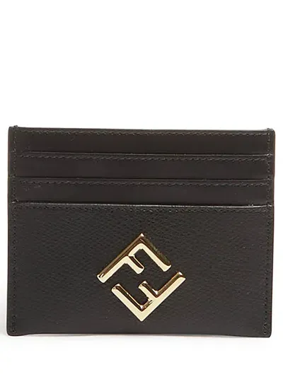 Fendi Card Case Ff Diamonds Porta Carte Piatto In Pelle Nera In Black