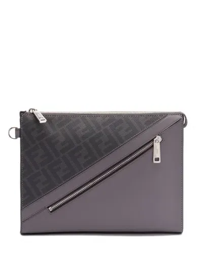 Fendi Diagonal Clutch Bag In Black