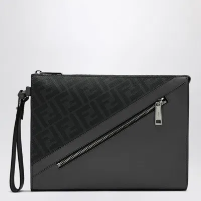 Fendi Diagonal Pouch In Grey Ff Canvas In Black