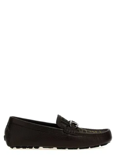 Fendi Leather Logo Loafers Men In Black