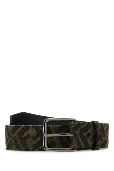 Fendi Embroidered Canvas Belt In Black