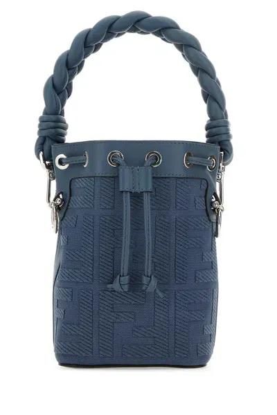 Fendi Embroidered Fabric And Leather Mini Mon Tresor Bucket Bag In Mirtoblue