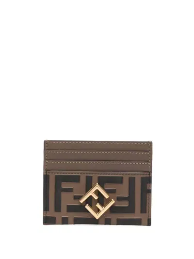 Fendi Ff Diamonds Leather Card Case In Brown