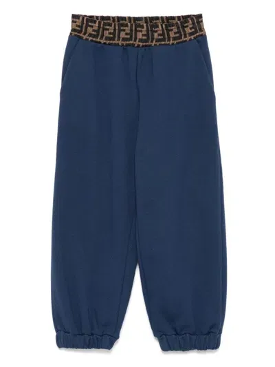 Fendi Kids' Ff Elasticated Waistband Track Pants In Blue