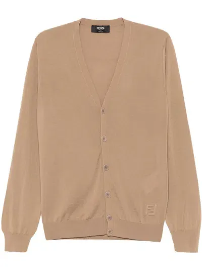 Fendi Ff-embossed Cardigan In Light Brown