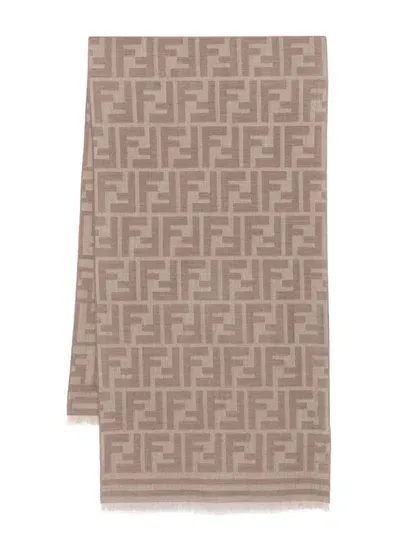 Fendi Ff Jacquard Scarf In Taupe