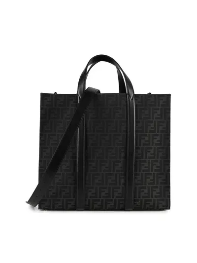 Fendi Ff Jacquard Shopper Bag In Asfalto Nero Pallad