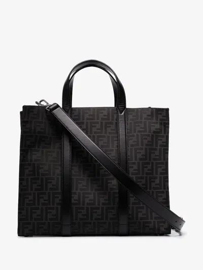 Fendi Ff-jacquard Shopper Bags In Black