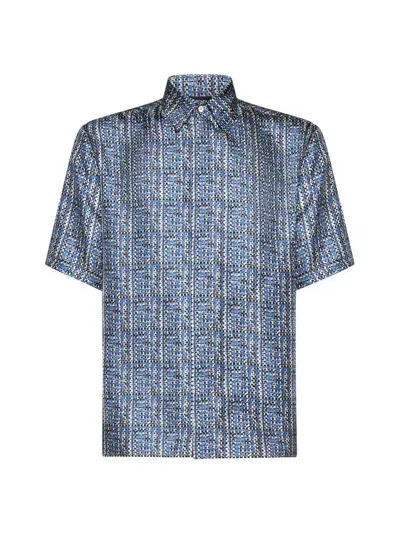 Fendi Ff Jacquard Short Sleeved Shirt In Blue