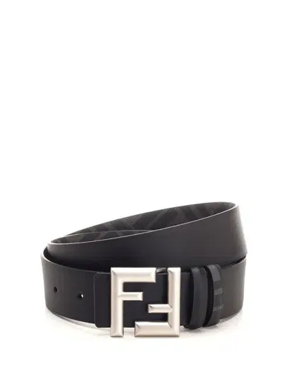 Fendi Ff Reversible Leather Belt In Black