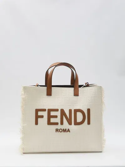 Fendi Ff Shopper Bag In Beige