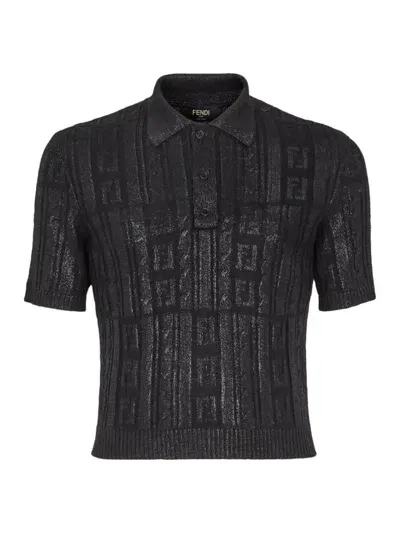 Fendi Ff Sparkle Polo Shirt In Black