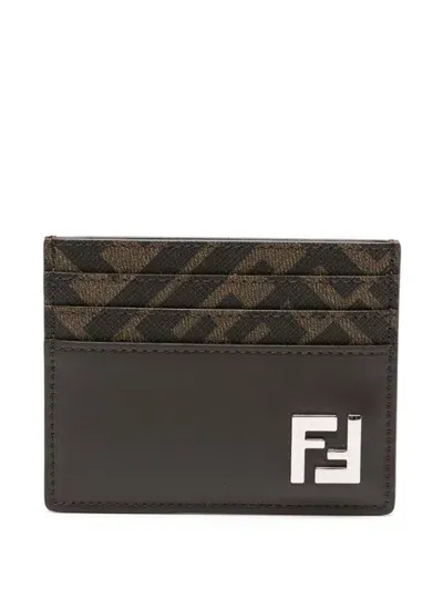 Fendi Ff Squared Card Holder In Brown