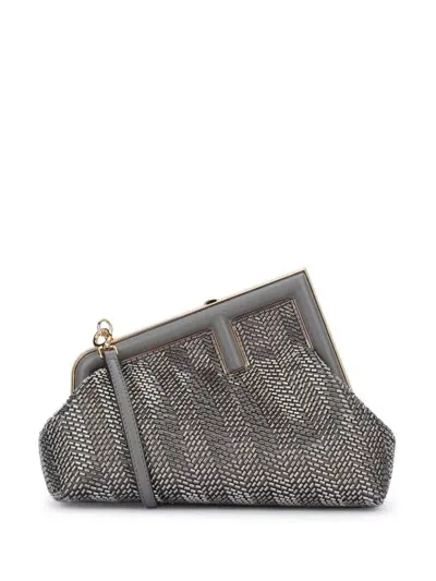 Fendi First Clutch Bag In Grey