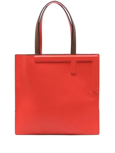 Fendi Medium Flip Leather Tote Bag In Orange