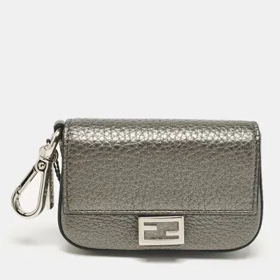 Pre-owned Fendi Grey Leather Nano Baguette Bag Charm