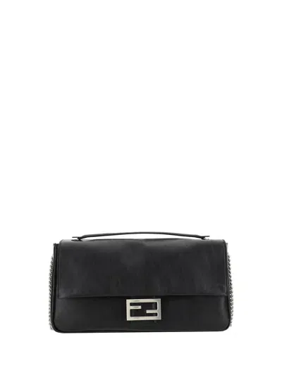 Fendi Leather Baguette Shoulder Bag In Nero+puvibr