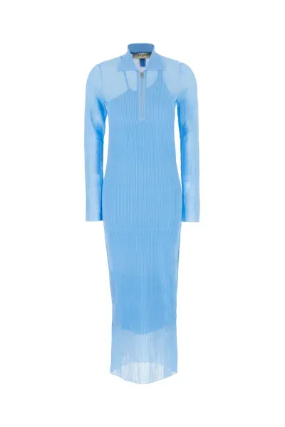 Fendi Light Blue Silk Blend Long Dress In F1m29