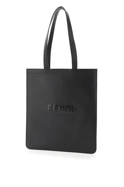 Fendi Logo Embossed Tote Bag In Black