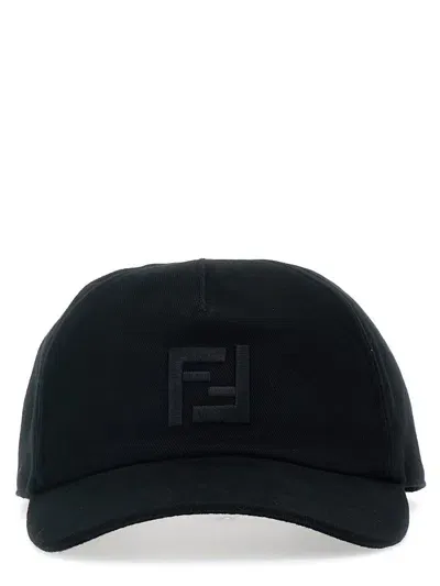 Fendi Logo Embroidery Cap In Black