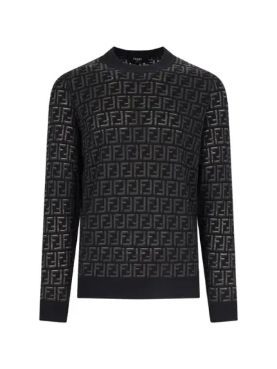 Fendi Allover Ff Jacquard Crewneck Jumper In Black