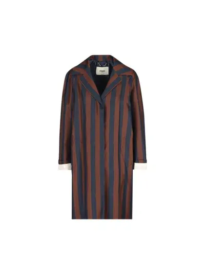 Fendi Long Sleeved Striped Trench Overcoat In Multi