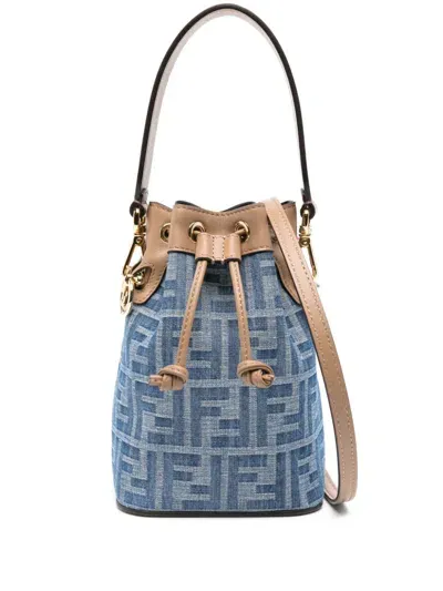 Fendi Mon Tresor Ff Denim Mini Bucket Bag In Blue