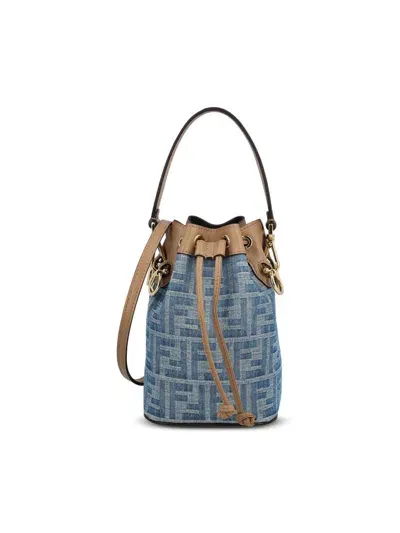 Fendi Mon Tresor Ff Denim Mini Bucket Bag In Blue