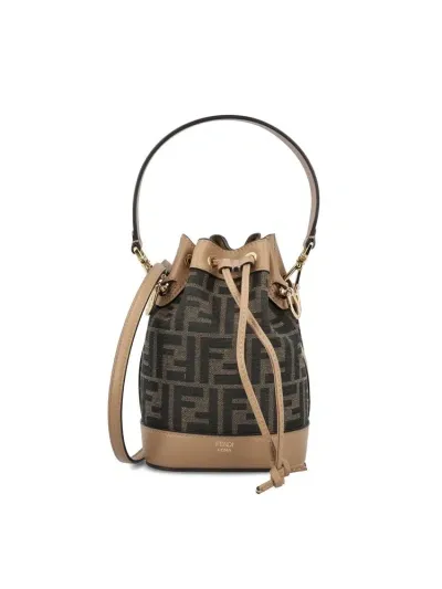 Fendi Mon Tresor Ff Jacquard Bucket Bag In Brown